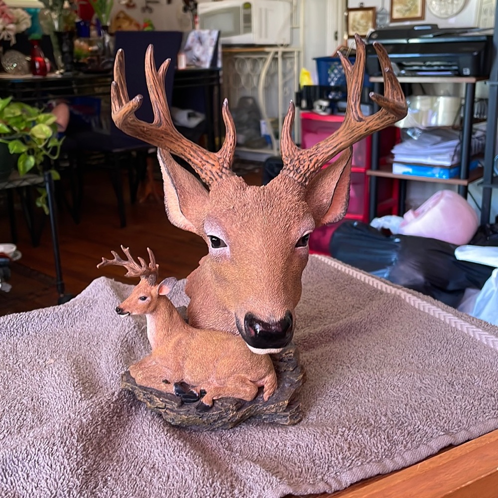 Decorative Buck bust statue with doe.
